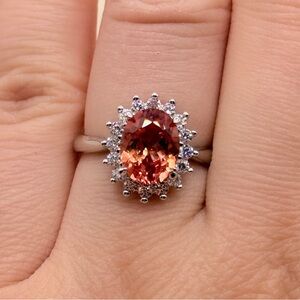 High Quality Lab Grown 2 Carat Sunset Orange Sapphire Gemstone Silver Ring